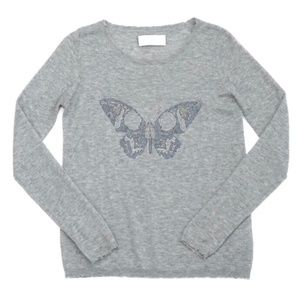 Zadig & Voltaire Cashmere Butterfly Crystal Embellished Long Sleeve Grey Sweater